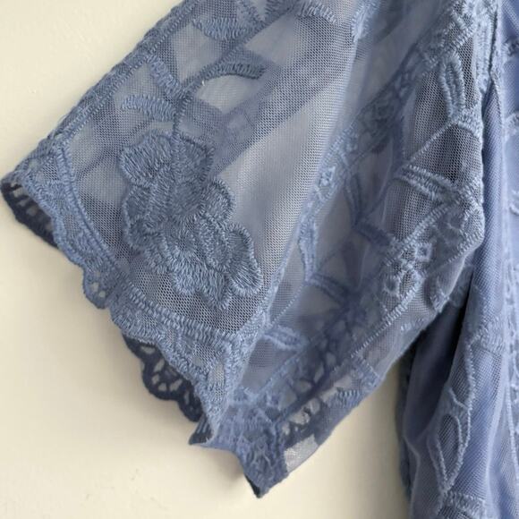 Kori America Dusty Blue Lace Romper V-Neck Flutter Sleeve Size M NWT Feminine - Picture 5 of 9